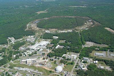 Aerial view of the Relativistic Heavy Ion Collider at Brookhaven National Laboratory
